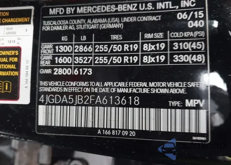 2015 Mercedes-Benz Ml 350 z USA, uszkodzony, nr VIN 4JGDA5JB2FA613618